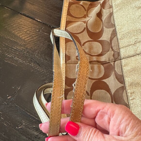 Coach Signature Print Brown with Gold Stripe Tote Bag - Picture 6 of 6